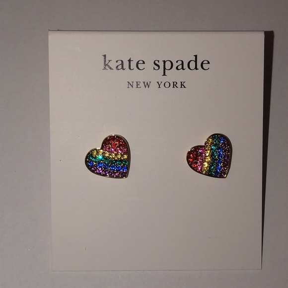 Kate Spade Gold Plated Heart Rainbow Joy Stud Earrings Muti Colored Crystal NWT - Picture 5 of 16